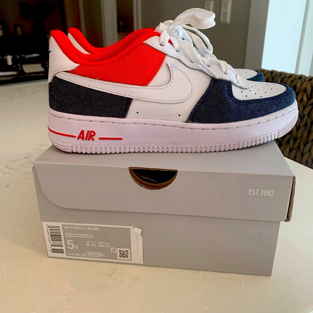Brand new Air Force one. Youth size 5. My son wore them once. Comes with box.